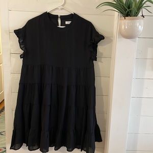 Foteisy Black Lined Babydoll Dress with Ruffled Cap Sleeves, Size Large